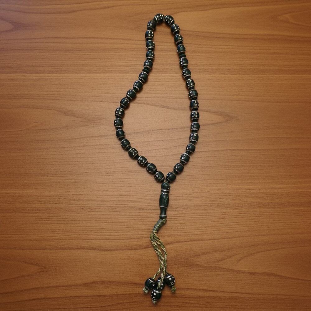 Islamic Misbaha Prayer Beads Tasbih Religious Olive Green Clear Rhinestones